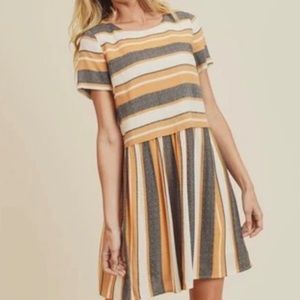 Altar’d State 100% Rayon Amayah Mustard Gray Stripes Loose Short Mini Dress